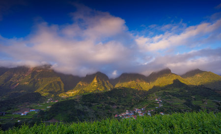 Landscape of Madeira natural landscape in the mountains, eveningの写真素材