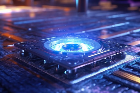 Imaginative futuristic quantum sensor. Future computer processor. Generative AI.の素材
