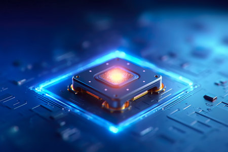 Imaginative futuristic quantum sensor. Future computer processor. Generative AI.の素材