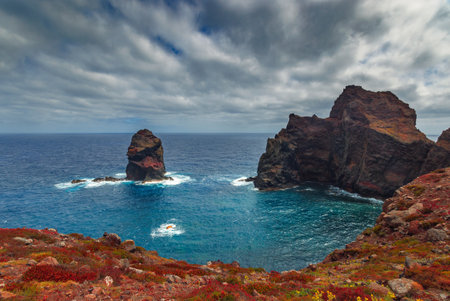 Guardian of the Atlantic, Majestic Gorilla Rock in Ponta de Sao Lourenco, Madeira Island, Portugalの写真素材