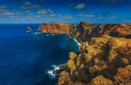 Volcanic Sea Cliffs of Sao Lourenco Peninsula: Majestic Beauty and Geological Wonders, Madeiraの写真素材