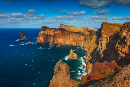 Volcanic Sea Cliffs of Sao Lourenco Peninsula: Majestic Beauty and Geological Wonders, Madeiraの写真素材