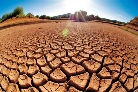 Dried land in Europe, drought concept, Climate change. Generative AIの素材