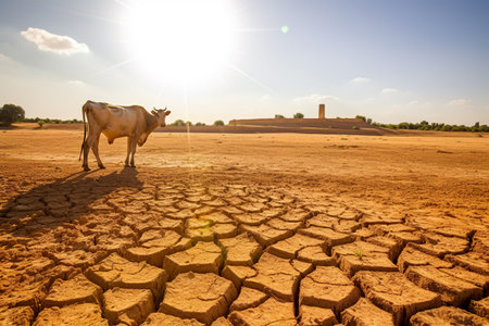 Dried land in Europe, drought concept, Climate change. Generative AIの素材