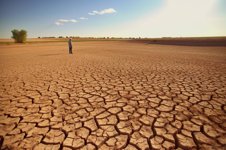 Dried land in Europe, drought concept, Climate change. Generative AIの素材