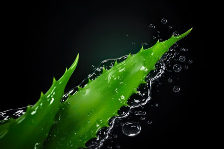 Aloe Vera Leaf With Water Drops. Generative Aiの素材
