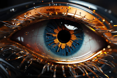 Eye pupil of a robot, cybernetic eye. Futuristic eye of a robot. Generative AI.の素材