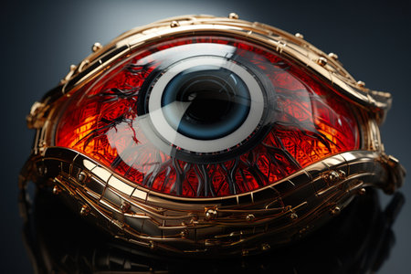 Eye pupil of a robot, cybernetic eye. Futuristic eye of a robot. Generative AI.の素材
