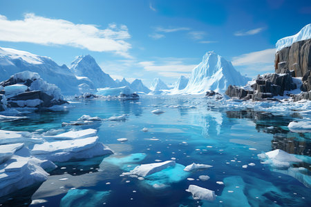Melting glaciers of Antarctica. Generative AI.の素材