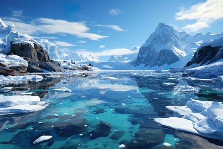 Melting glaciers of Antarctica. Generative AI.の素材