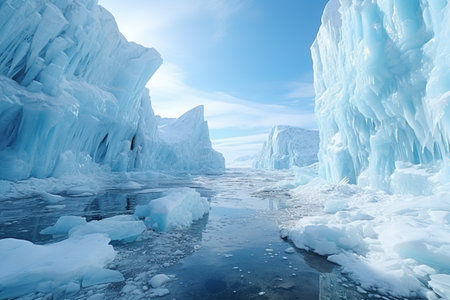 Melting glaciers of Antarctica. Generative AI.の素材