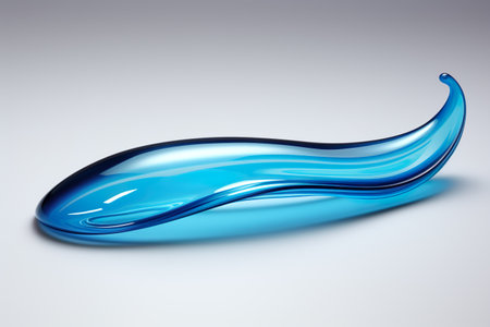 Blue drop of liquid on a white background.の素材