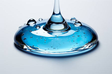 Blue swirl of liquid on a white background.の素材