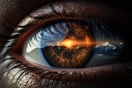 An Adventurer eye looking to the mountains. Generative AIの素材