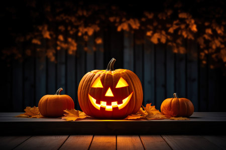 Scary Halloween pumpkin in a dark black backgroundの素材