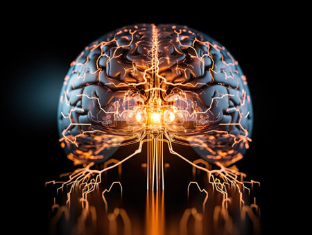 Human brain as a computer microchip. AI based computer microchip. Generative AI.の素材