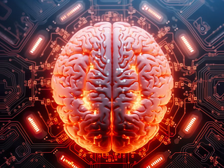 Human brain as a computer microchip. AI based computer microchip. Generative AI.の素材