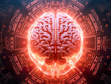 Human brain as a computer microchip. AI based computer microchip. Generative AI.の素材