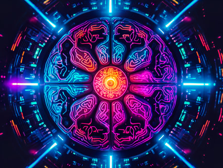 Human brain as a computer microchip. AI based computer microchip. Generative AI.の素材