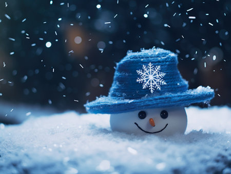 Cute little snowman head. Winter postcard.の素材