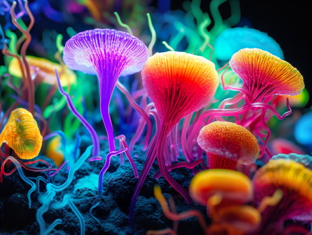 Surreal colorful glowing mushrooms. Abstract imageの素材