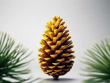 Golden pine cone isolated in white background.の素材