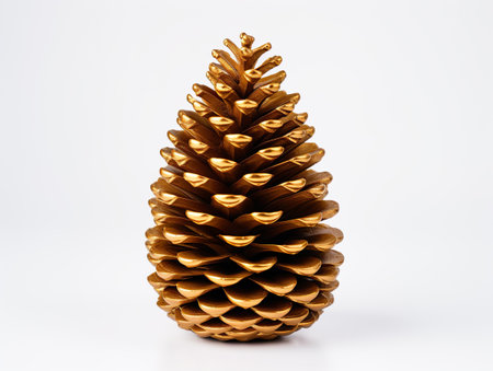 Golden pine cone isolated in white background.の素材