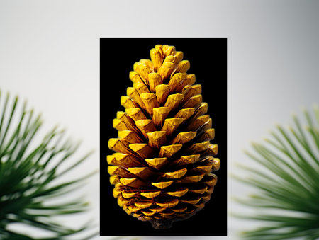 Golden pine cone isolated in white background. Cut out.の素材