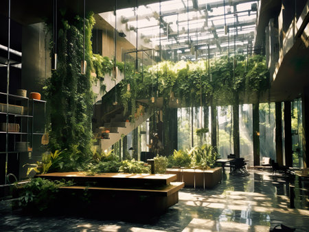 Nature Meets Architecture: A Biophilic Design Pathway with Wooden Arches and Plantsの素材