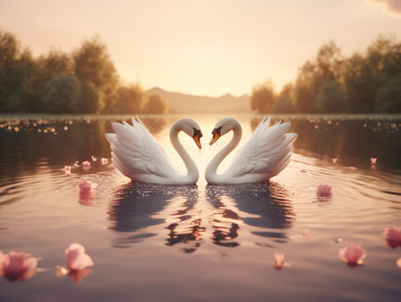 Valentines day postcard with Swansの素材