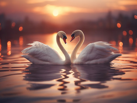 Valentines day postcard with Swansの素材