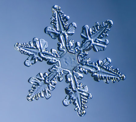 Natural snowflake crystal close-up macro photoの写真素材