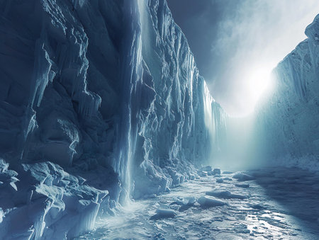 Melting glaciers of Antarctica. Cracks in the ice. Climate change conceptの素材