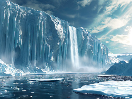 Melting glaciers of Antarctica. Cracks in the ice. Climate change conceptの素材