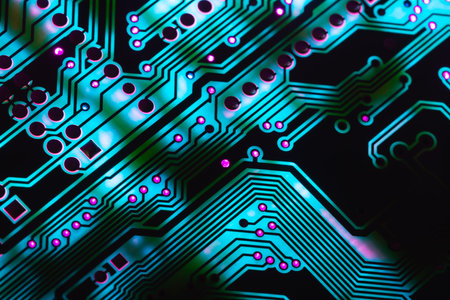 Electronic circuit board close up, background with circuit boardの写真素材