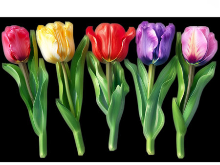 A row of colorful tulips cut-out. March 8. International Womens Day.の写真素材