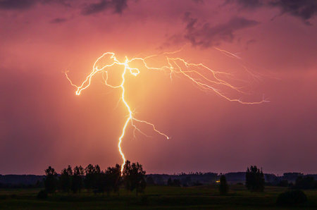 Dazzling lightning display brightening the nighttime with vibrant bolts, climate change
