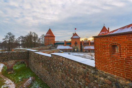 Ancient castle of Trakai in the middle of the lake. Trakai Island Castle historical landmark, Lithuania.の写真素材