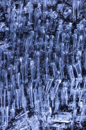 Frost Ice Crystals Formed on the wood in Nature. Abstract natureの写真素材