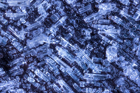 Frost Ice Crystals Formed on the wood in Nature. Abstract nature