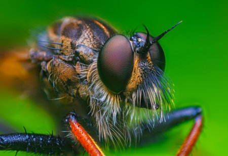 Close-up macro portrait of a Robber flyの写真素材