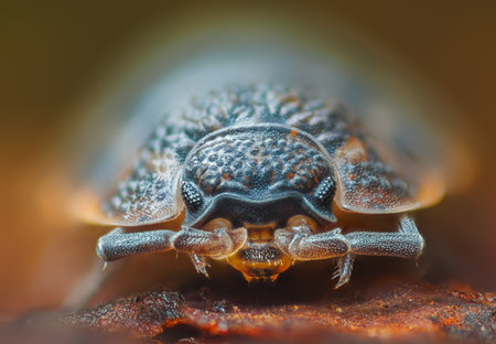 Close up portrait of Isopoda - Oniscus sp. Isopoda, Isopoda is an order of crustaceans that includes woodlice and their relativesの写真素材