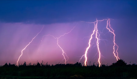 Lightning storm in the sky, lightning bolts in the storm clouds