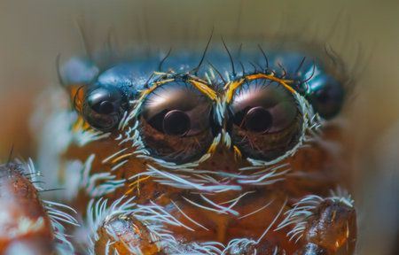 Jumping spider eyes, close up portrait of jumping spider - Evarcha falcata