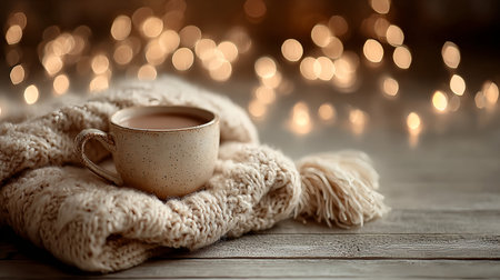 Steam rising from cup of coffee, slow winter morning conceptの素材