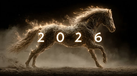 Chinese New Year. Fire horse with numerals 2026の素材