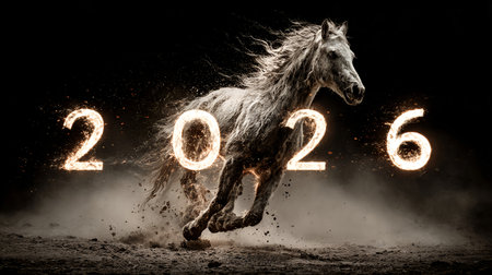 Chinese New Year. Fire horse with numerals 2026の素材
