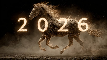 Chinese New Year. Fire horse with numerals 2026の素材