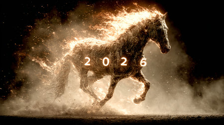 Chinese New Year. Fire horse with numerals 2026の素材