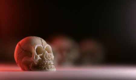 Miniature skulls background. Skull backgroundの写真素材